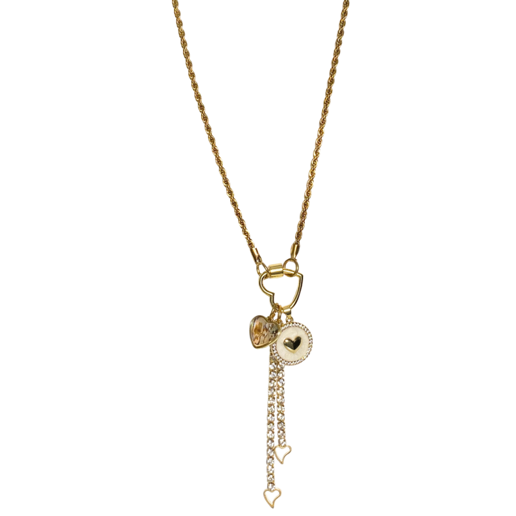 Locked in Love gold charms and  gold rope chain necklace