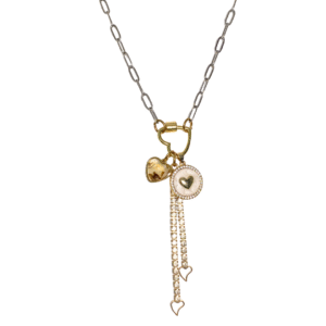 Locked in Love gold charms and silver paper clip chain necklace