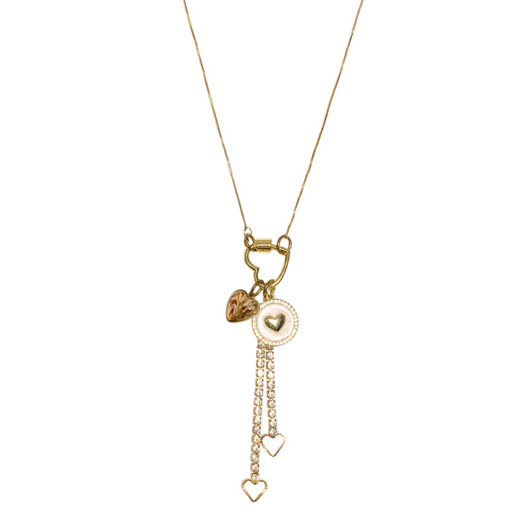Locked in Love gold charms and gold cable chain necklace