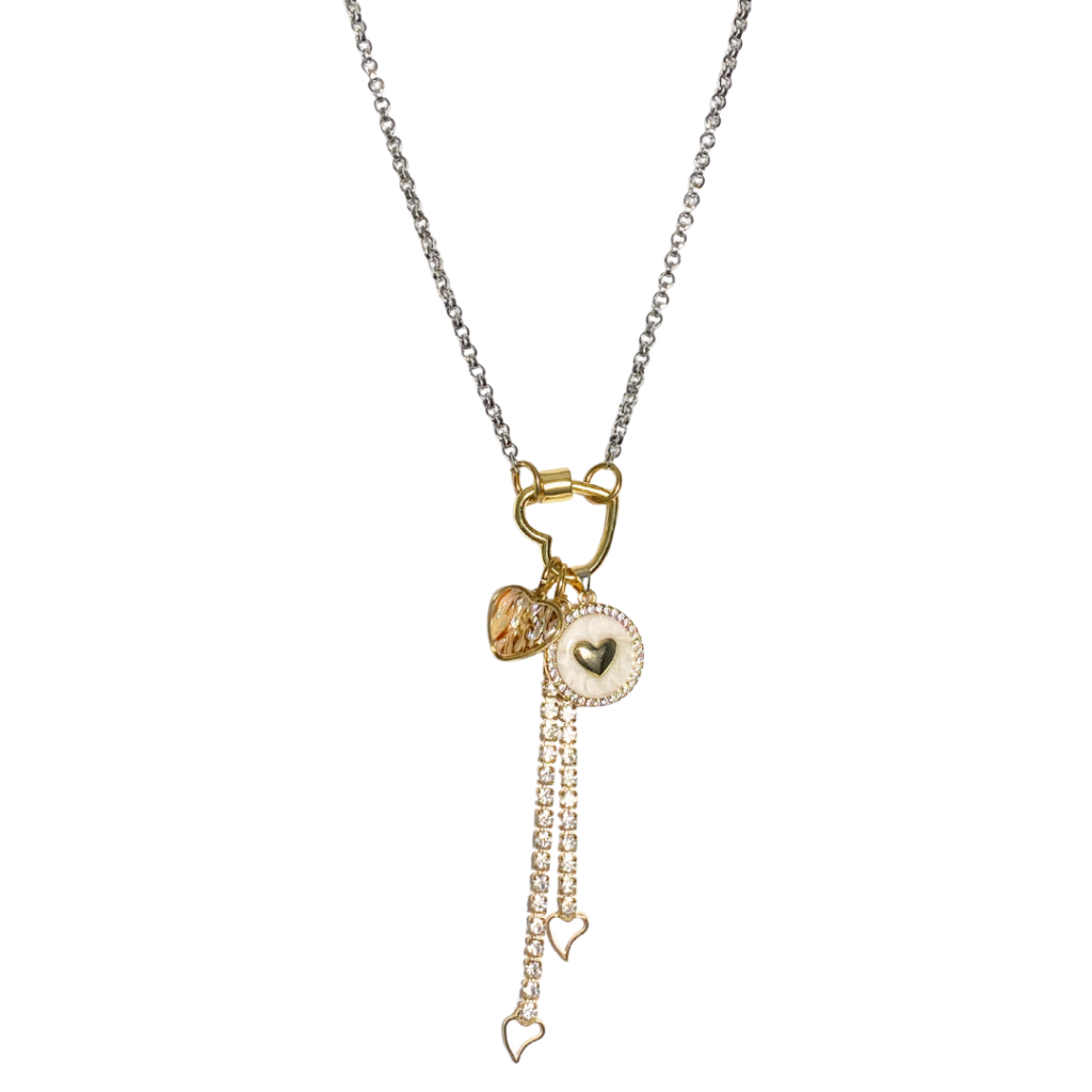 Locked in Love gold charms and silver rolo chain necklace