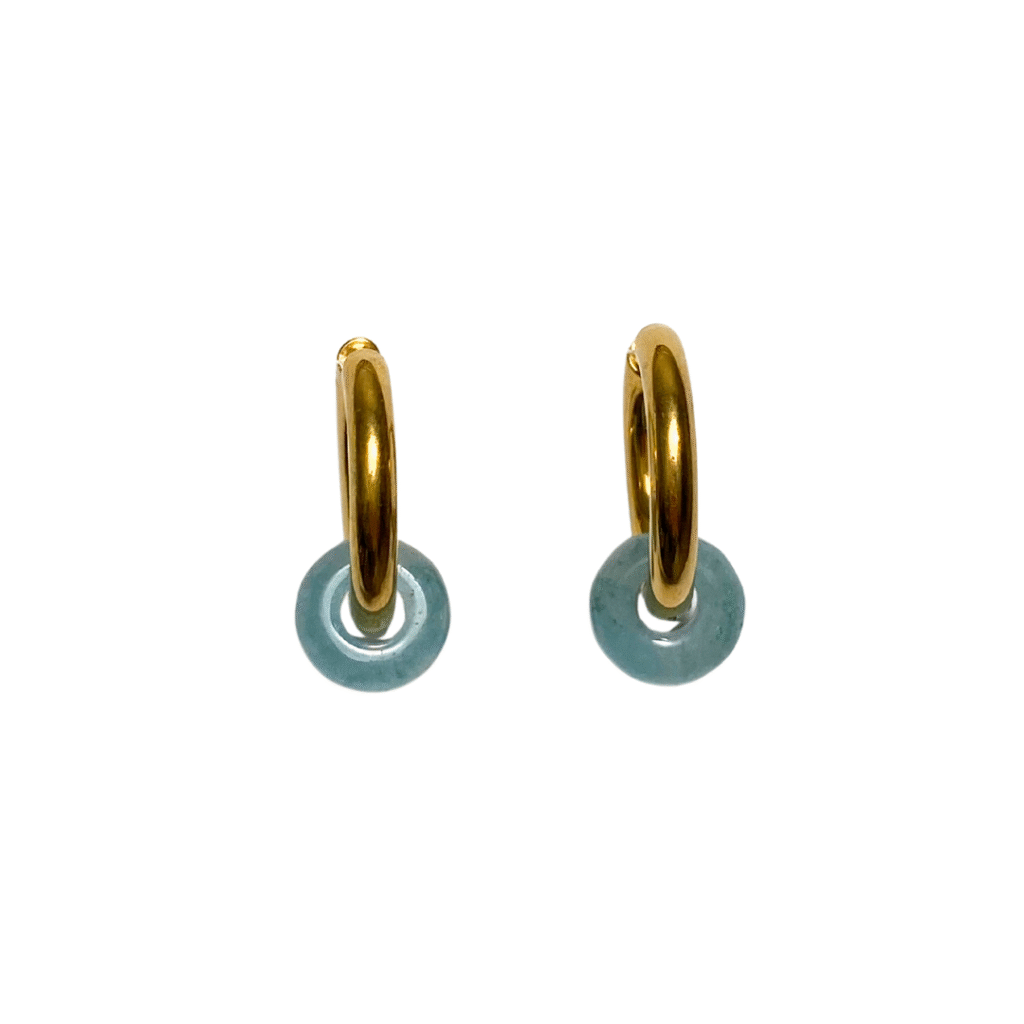 Aqua blue Jade gold hoop earrings