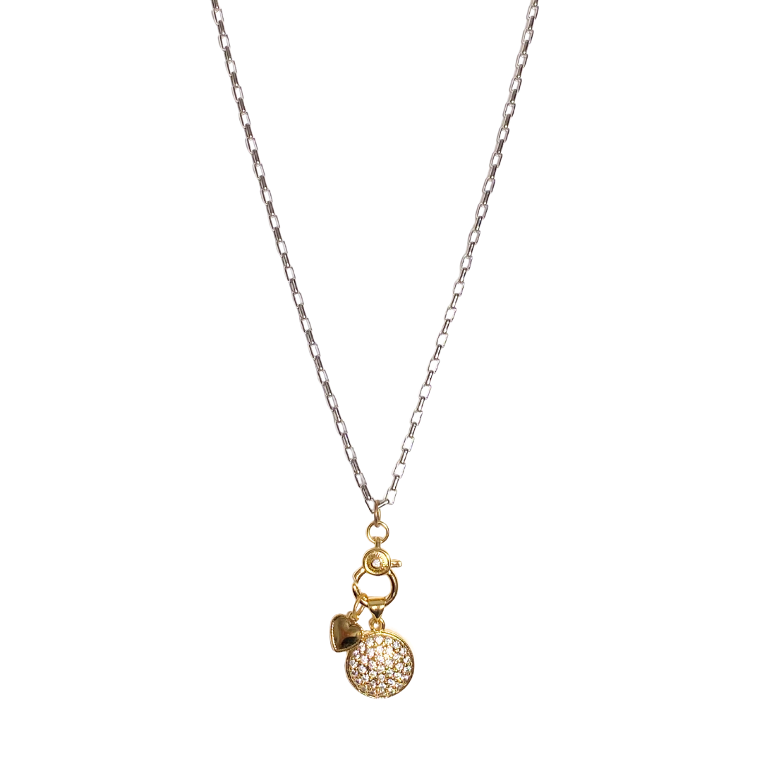 Endless Devotion gold charms and silver box clip chain necklace