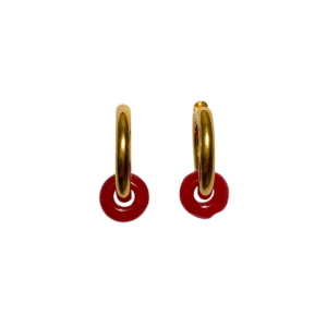 Red Jade gold hoop earrings