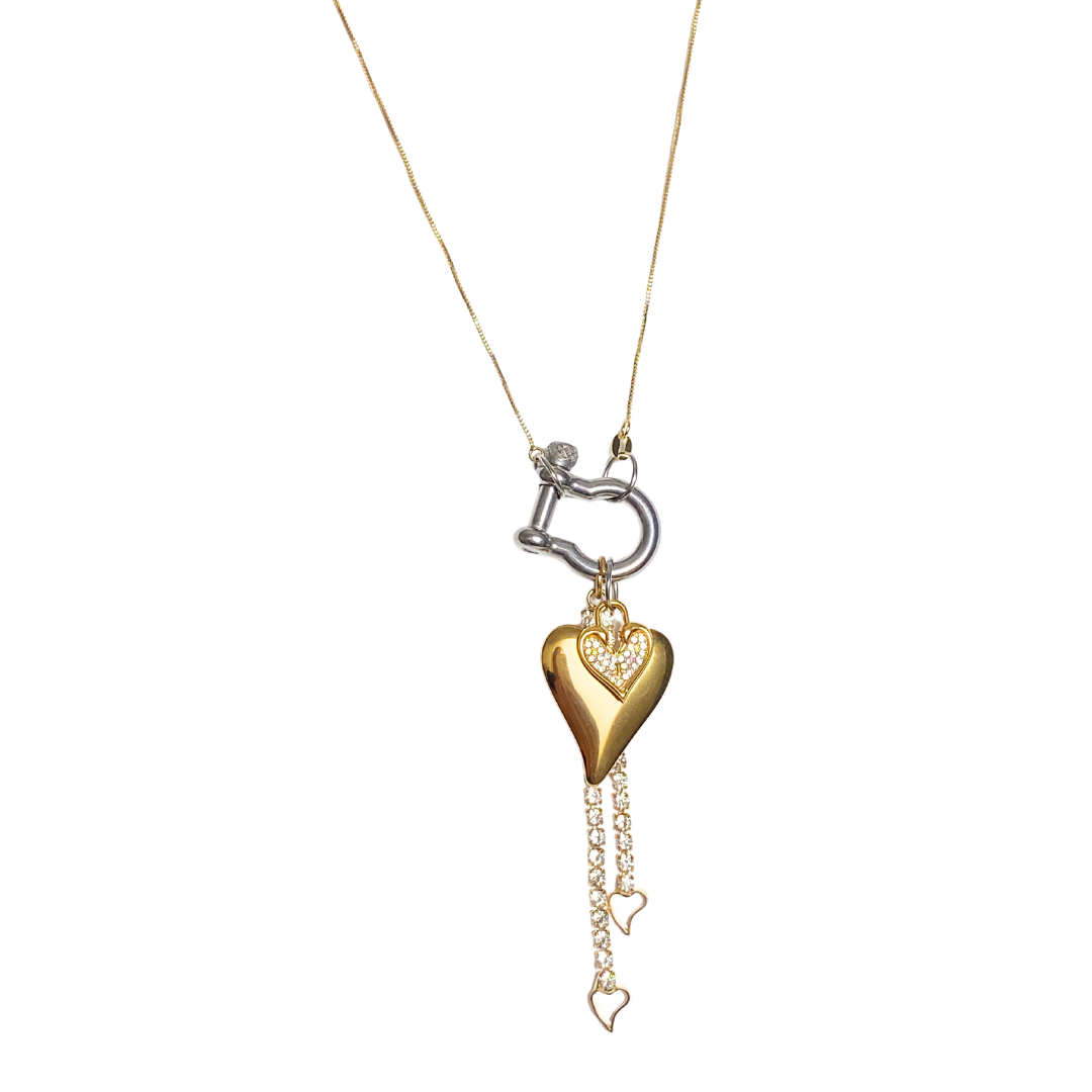 Radiant heart gold and silver charms and gold cable chain necklace