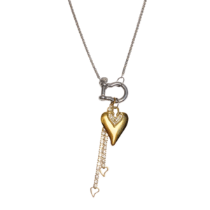 Radiant heart gold and silver charms and silver box chain necklace