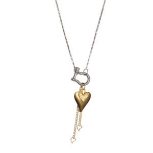 Radiant heart gold and silver charms and silver box clip chain necklace