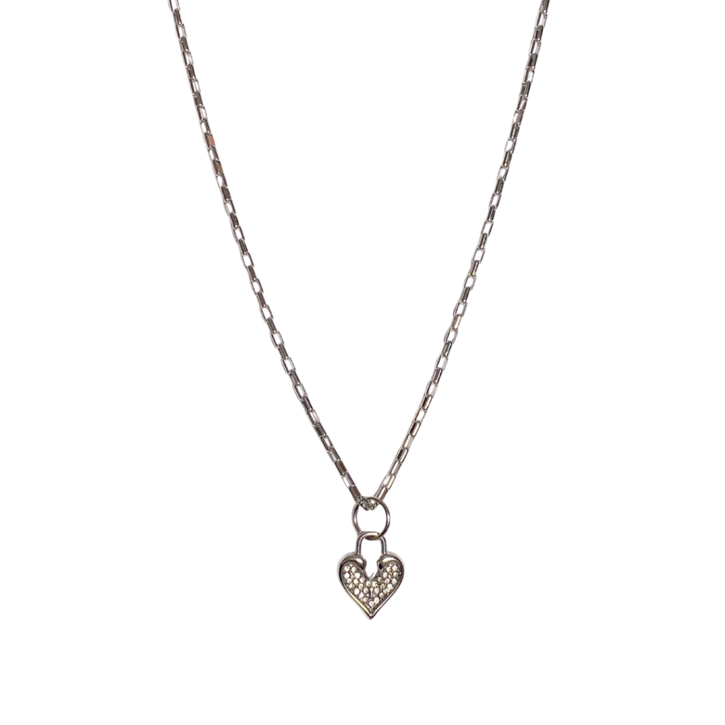 True affection silver charm and silver box clip chain necklace