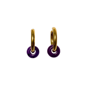 Purple Jade gold hoop earrings