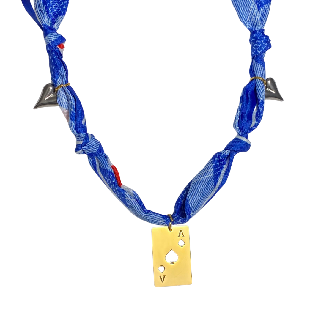 Fateful Love silk scarf necklace - white and black stripes print