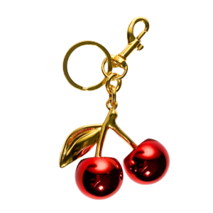 Cherry bag charm - red and gold