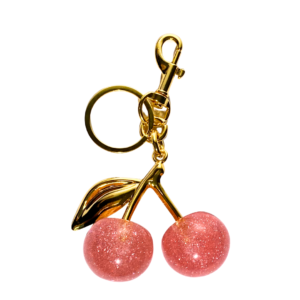 Cherry bag charm - gold and pink glitter