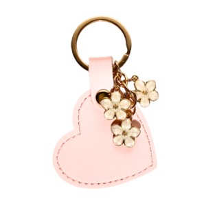 Pink heart and white flowers key chain