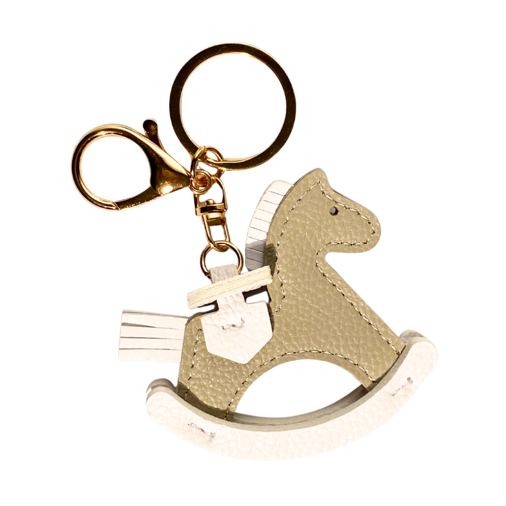 Rocking horse bag charm - sage green and white