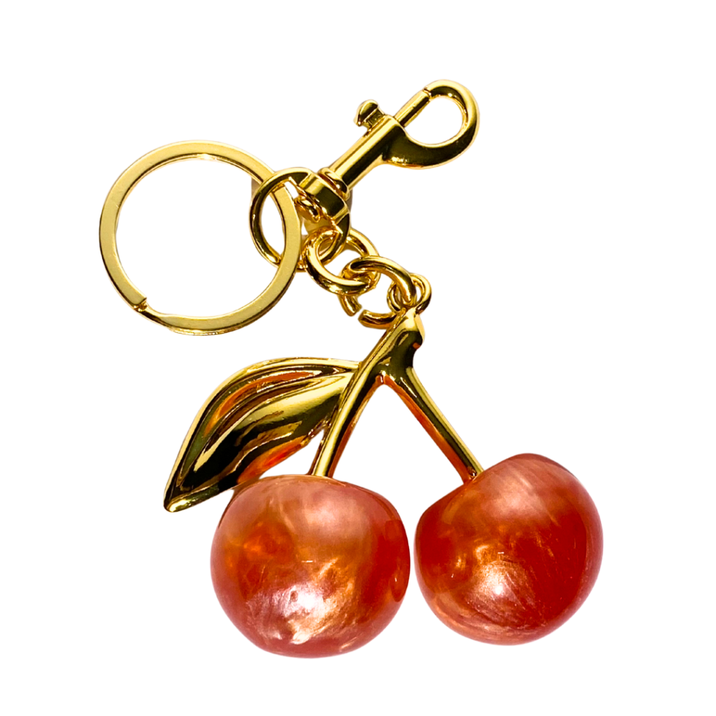 Cherry bag charm - gold and orange