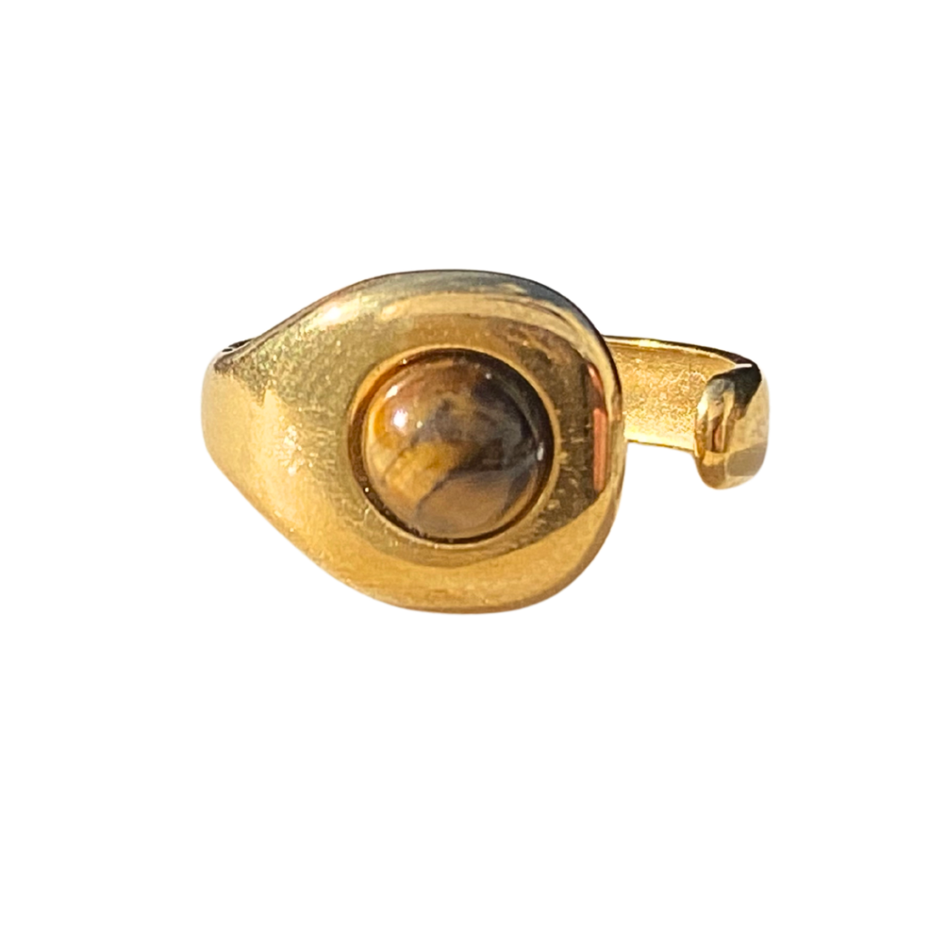 gold Tiger Eye brown cabochon open ring