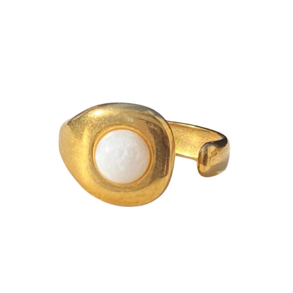 gold white jade cabochon open ring
