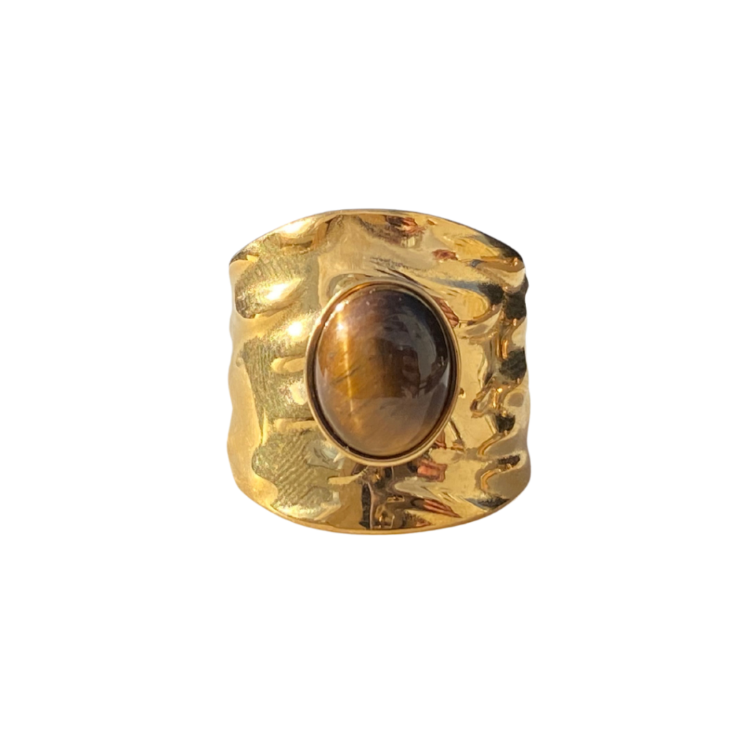 gold Tiger Eye brown cabochon ring
